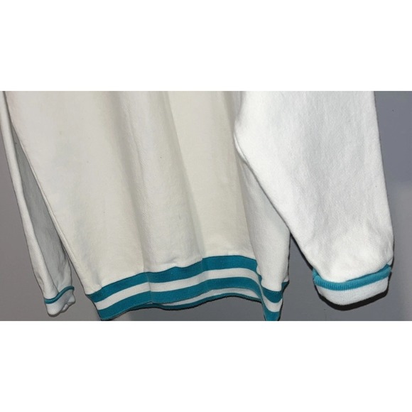 Vintage 90s LA LOVING Textured Knit Crewneck Sweatshirt Men's L‎ White Teal USA - Picture 6 of 15